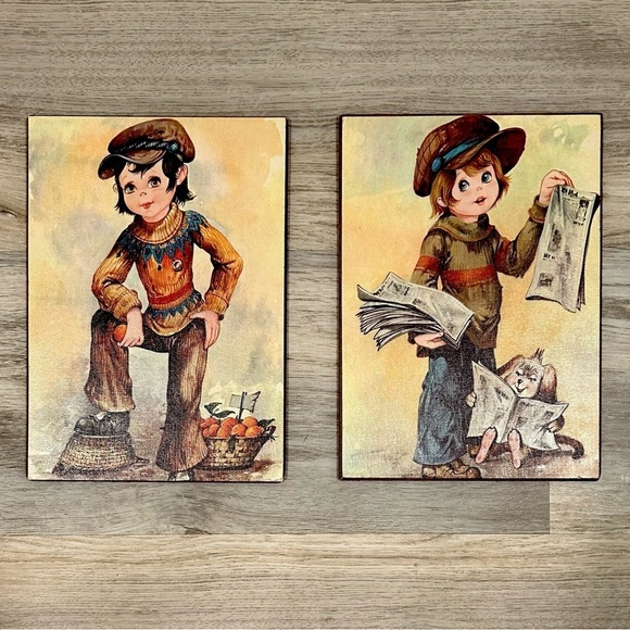 Other - Vintage Massimo Big Eye Wall Art Hobo Kids Paperboy Made in Italy 8x11 Set of 2